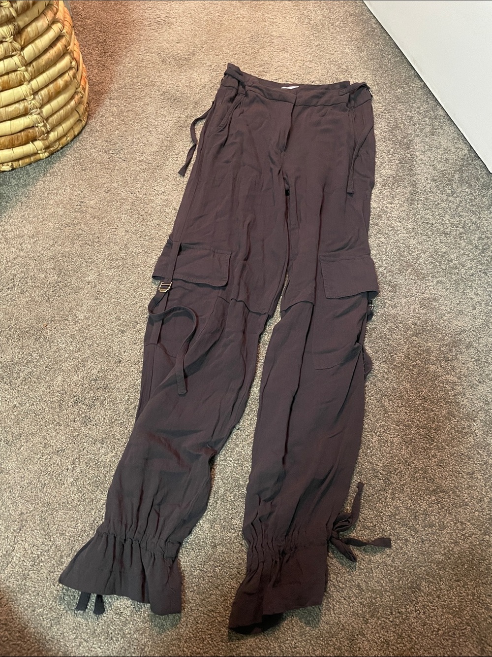 Women’s Dark Gray S Ming Cargo Jogger Pants with Drawstring Cuffs